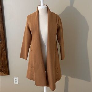 Tan Open Front Cardigan with Stud Details
